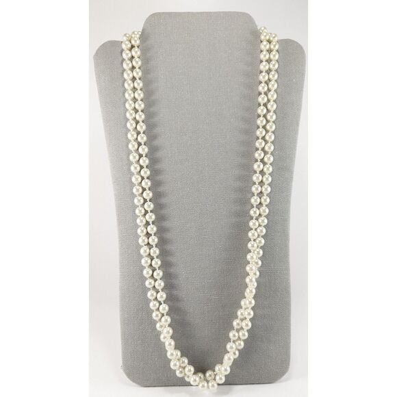 White Faux Pearls Long Set - Picture 2 of 6